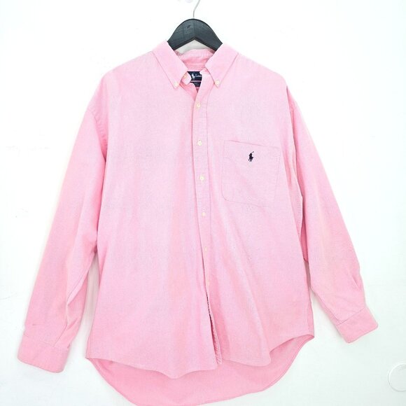 Vintage Ralph Lauren Pink Big Long Sleeve Button Front Shirt 100% Cotton Men L - Picture 1 of 4